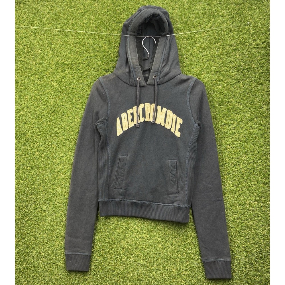 Abercrombie Fitch Navy Blue Hoodie Mens Small Hooded Sweatshirt Pullover Y2K